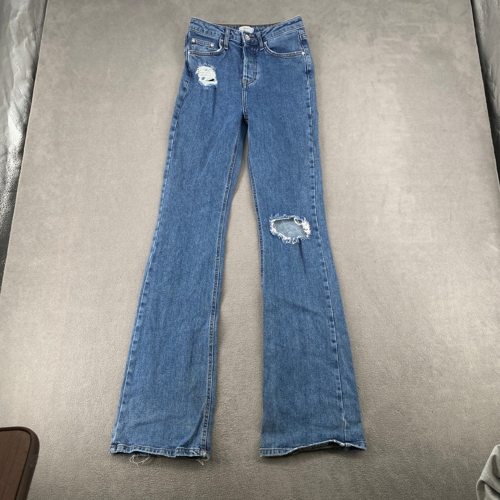 Forever 21 Distressed Flare Jeans Blue Y2K Medium Wash Size 24